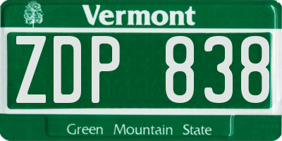 VT license plate ZDP838
