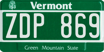 VT license plate ZDP869