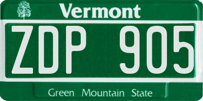 VT license plate ZDP905
