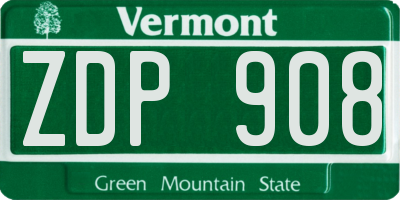 VT license plate ZDP908