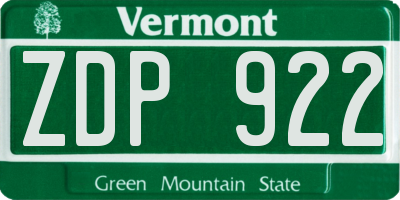 VT license plate ZDP922