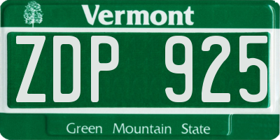 VT license plate ZDP925