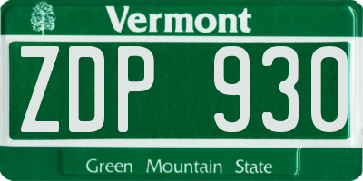 VT license plate ZDP930