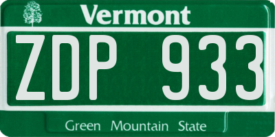 VT license plate ZDP933