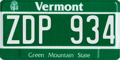 VT license plate ZDP934