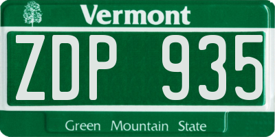 VT license plate ZDP935