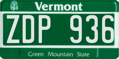 VT license plate ZDP936