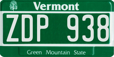 VT license plate ZDP938
