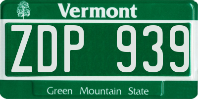 VT license plate ZDP939
