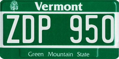 VT license plate ZDP950