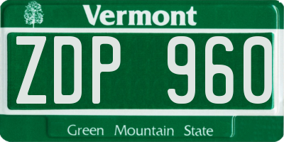 VT license plate ZDP960