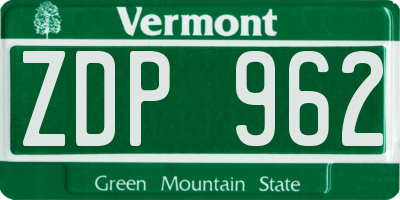 VT license plate ZDP962