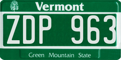 VT license plate ZDP963