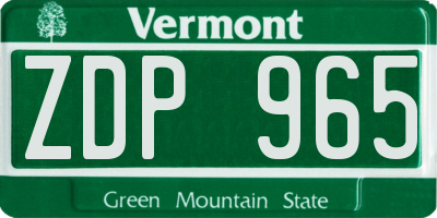 VT license plate ZDP965