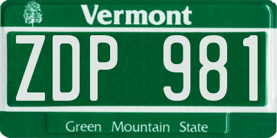 VT license plate ZDP981