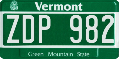 VT license plate ZDP982