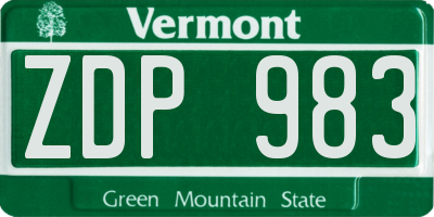 VT license plate ZDP983