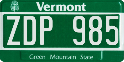 VT license plate ZDP985