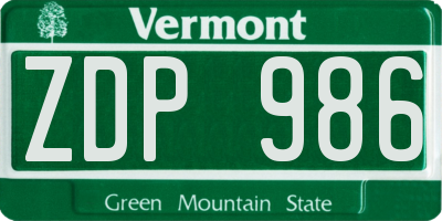 VT license plate ZDP986