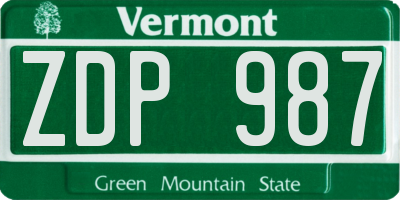 VT license plate ZDP987