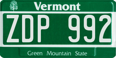 VT license plate ZDP992