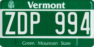 VT license plate ZDP994