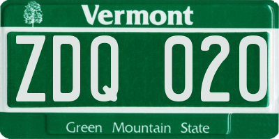 VT license plate ZDQ020