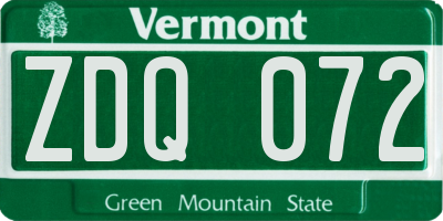 VT license plate ZDQ072