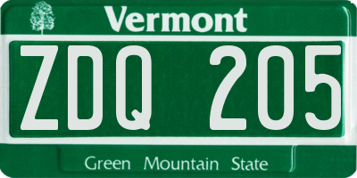 VT license plate ZDQ205