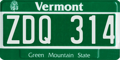 VT license plate ZDQ314