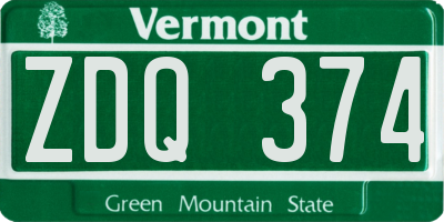 VT license plate ZDQ374