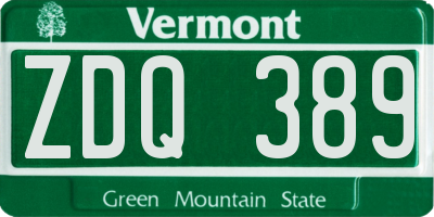 VT license plate ZDQ389