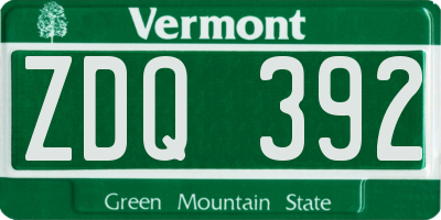 VT license plate ZDQ392