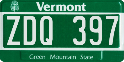 VT license plate ZDQ397