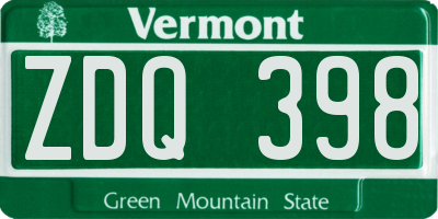 VT license plate ZDQ398