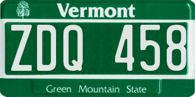 VT license plate ZDQ458