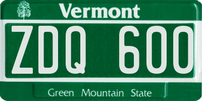 VT license plate ZDQ600