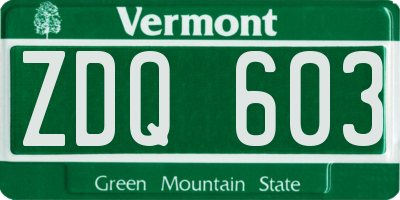 VT license plate ZDQ603