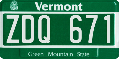 VT license plate ZDQ671