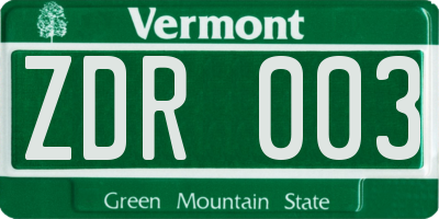 VT license plate ZDR003