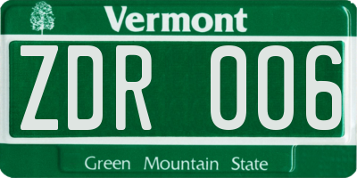 VT license plate ZDR006
