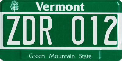VT license plate ZDR012