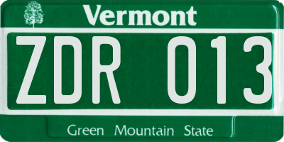 VT license plate ZDR013