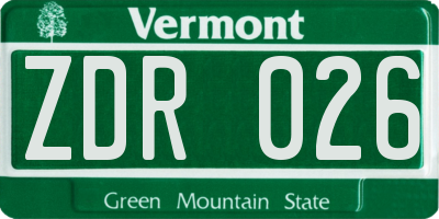 VT license plate ZDR026