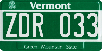 VT license plate ZDR033