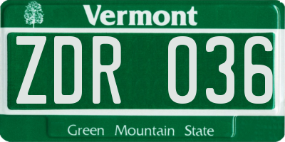 VT license plate ZDR036