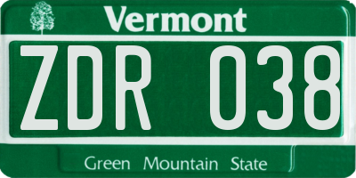 VT license plate ZDR038