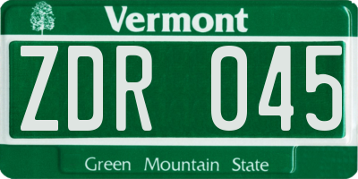VT license plate ZDR045