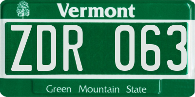 VT license plate ZDR063