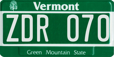 VT license plate ZDR070